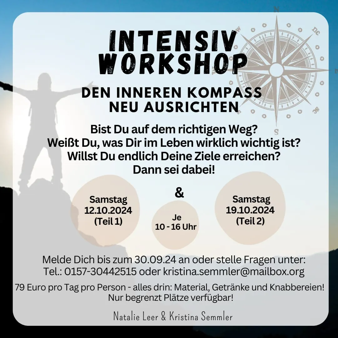 Flyer zum Intensiv-Workshop „Den inneren Kompass neu ausrichten“ am 12. und 19. Oktober 2024
